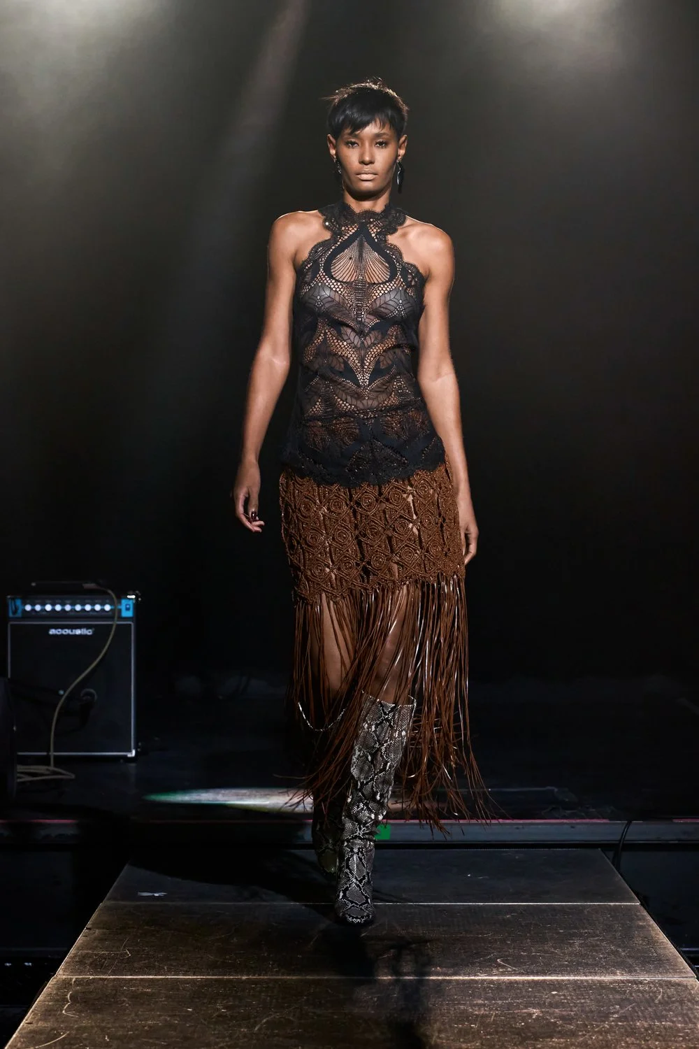 VEGAN LEATHER MACRAMÉ SKIRT AND AMORE LACE RACER — CUCCULELLI SHAHEEN